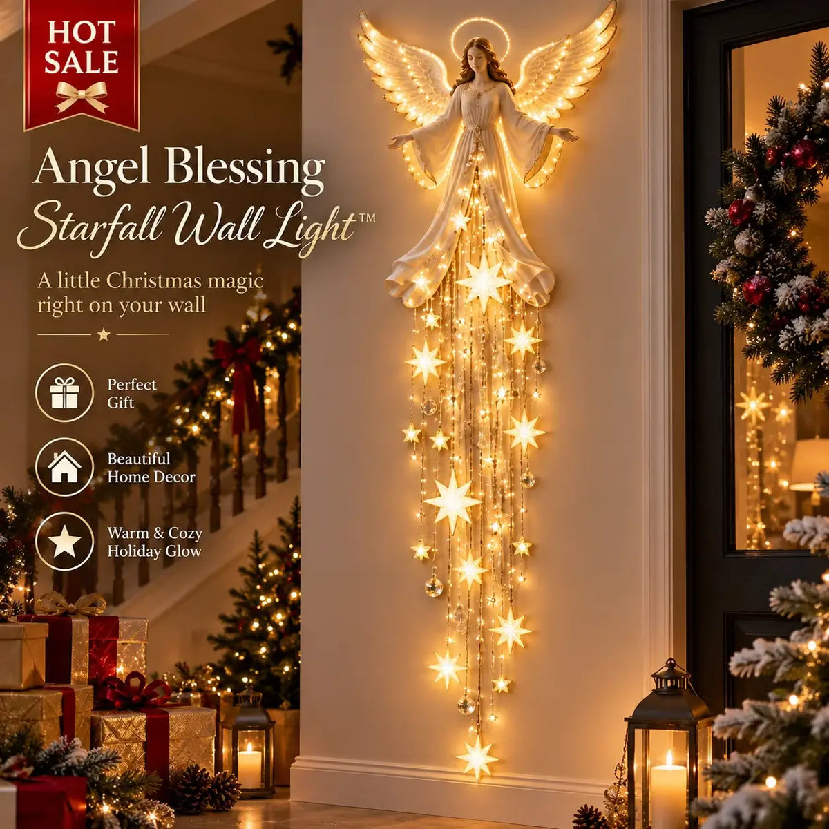 🔥HOT SALE🔥Angel Blessing Starfall Wall Light – Heavenly Christmas Wall Decor
