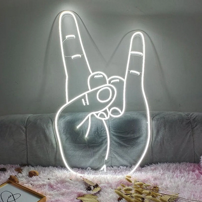 Corna Hand LED Neon Sign | Rock Hand Gesture Wall Decor