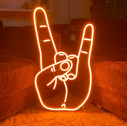 Corna Hand LED Neon Sign | Rock Hand Gesture Wall Decor