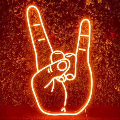 Corna Hand LED Neon Sign | Rock Hand Gesture Wall Decor
