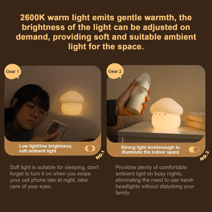 Silicone Mushroom Night Light Pat Light 15/30 Minutes Delay Off Two Dimmers 1W