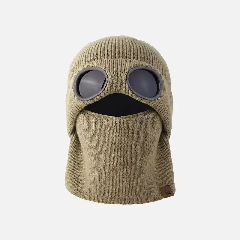 ❄️ Winter Ready · Ribbed Knit Balaclava Beanie with Goggle-Style Eye Panels 🥶