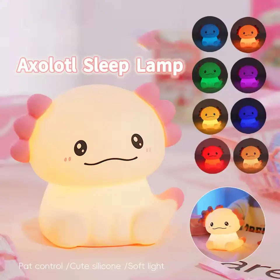 Pink Axolotl Night Light, Silicone LED Lamp | Rechargeable Touch Bedside Light for Kids