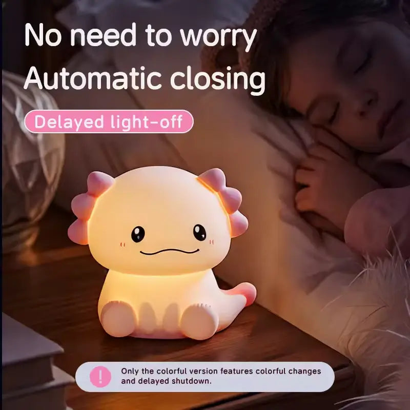 Pink Axolotl Night Light, Silicone LED Lamp | Rechargeable Touch Bedside Light for Kids