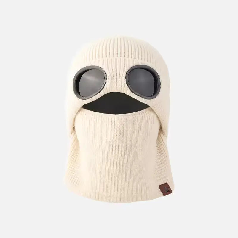 ❄️ Winter Ready · Ribbed Knit Balaclava Beanie with Goggle-Style Eye Panels 🥶