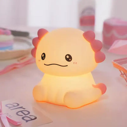 Pink Axolotl Night Light, Silicone LED Lamp | Rechargeable Touch Bedside Light for Kids