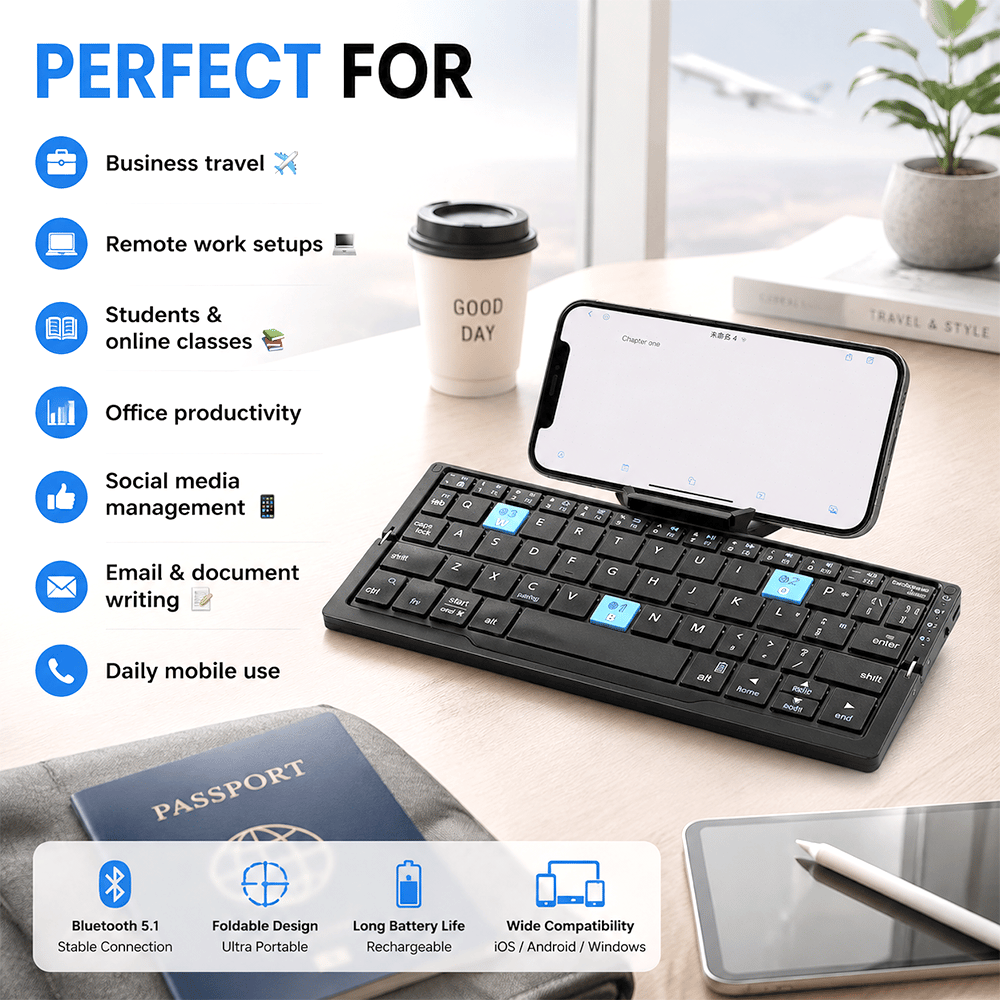 🔥Hot Sale 49% OFF🔥 Mini Bluetooth Folding Keyboard for Phone and Tablet Travel Typing