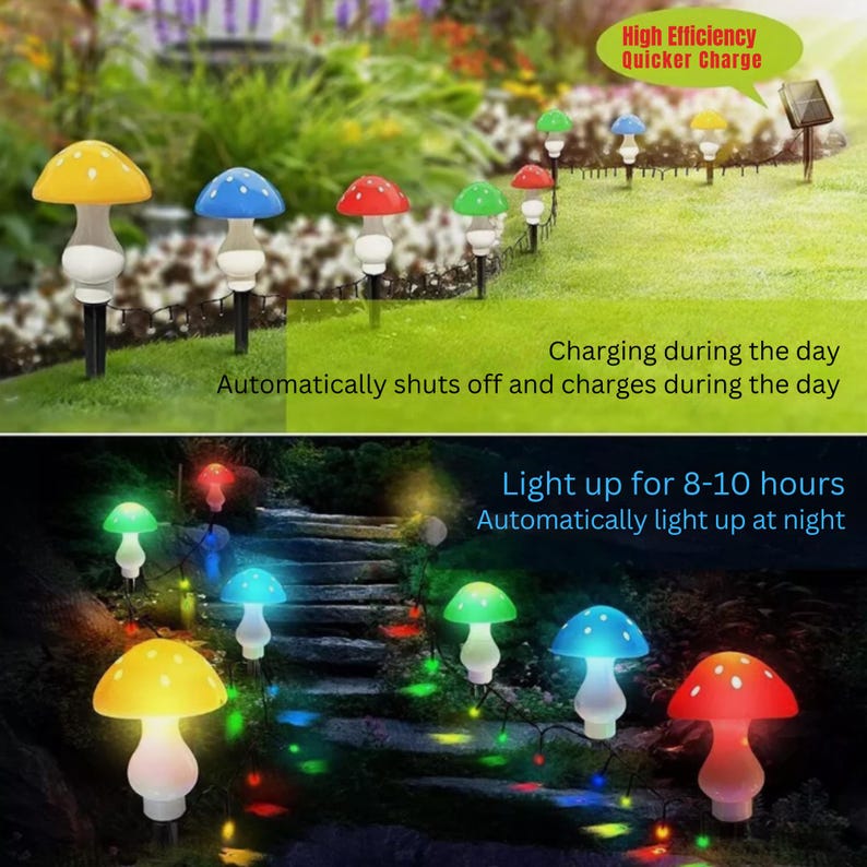 Solar Mushroom Lights – 8pcs LED Waterproof Outdoor Garden Fairy Lamp String Decor