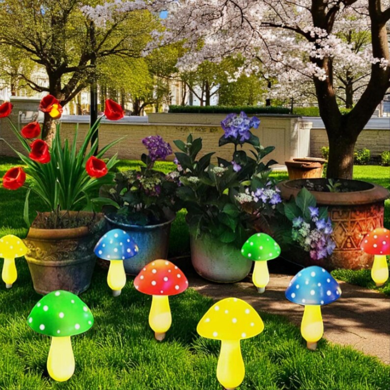 Solar Mushroom Lights – 8pcs LED Waterproof Outdoor Garden Fairy Lamp String Decor